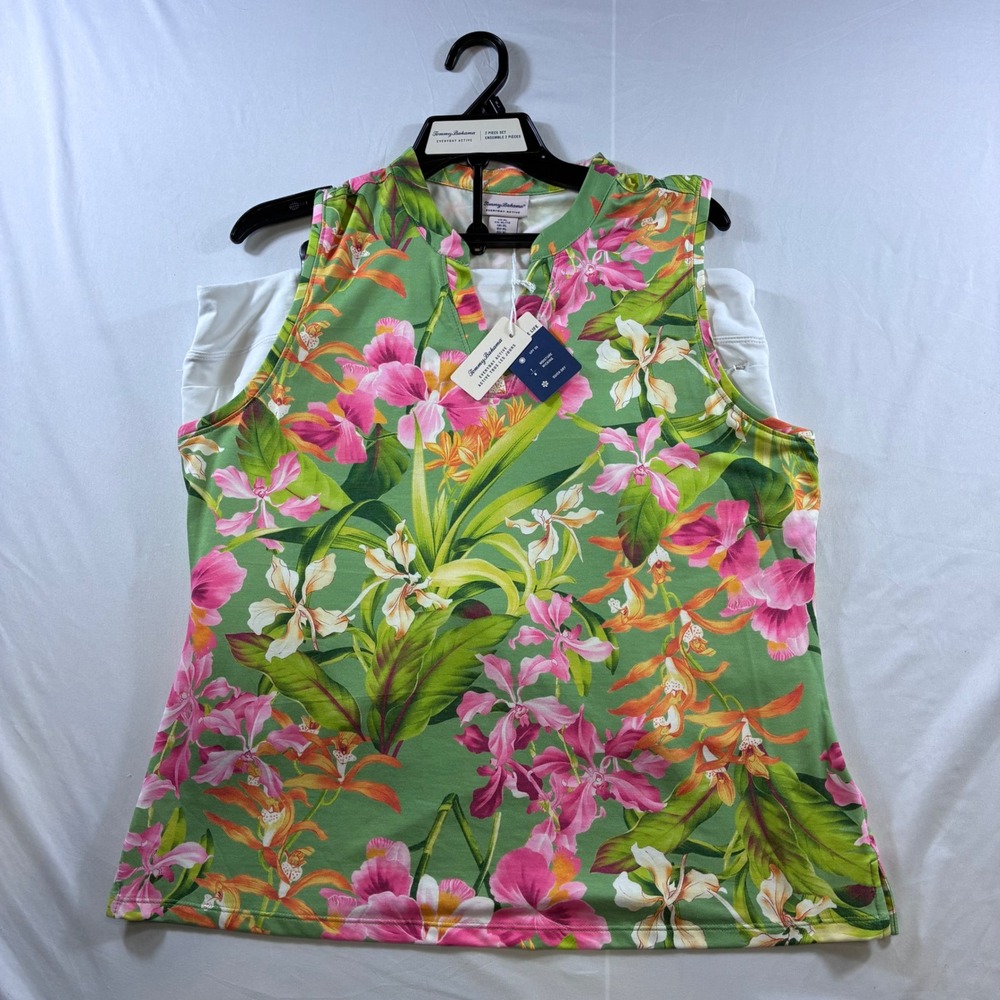Tommy Bahama Everyday Active Floral Top and Skort Set XL Green White UPF 50